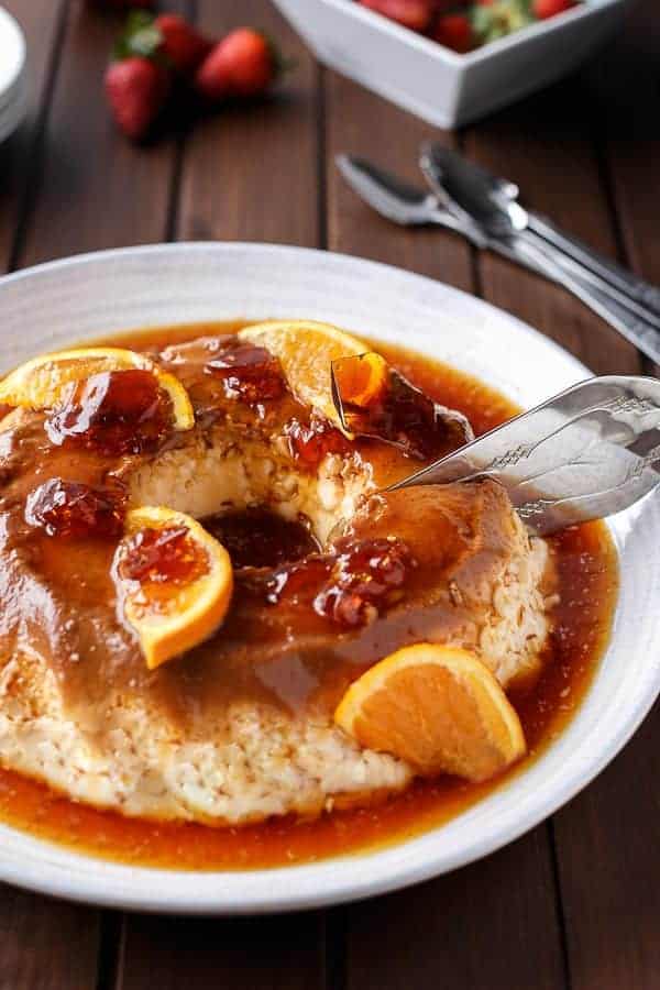 Orange Creme Caramel with Toffee Shards | https://cafedelites.com