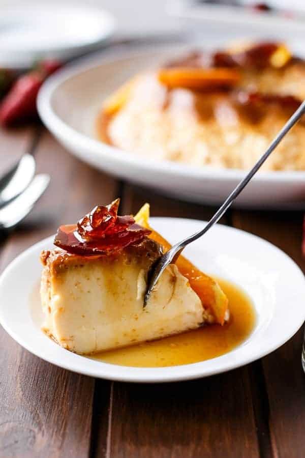 Orange Creme Caramel with Toffee Shards | https://cafedelites.com