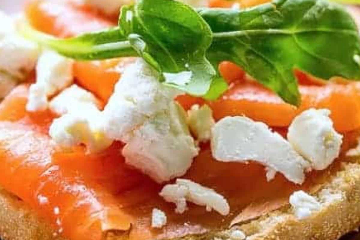 Layer smoked salmon, crumbled goats cheese, and arugula - 4