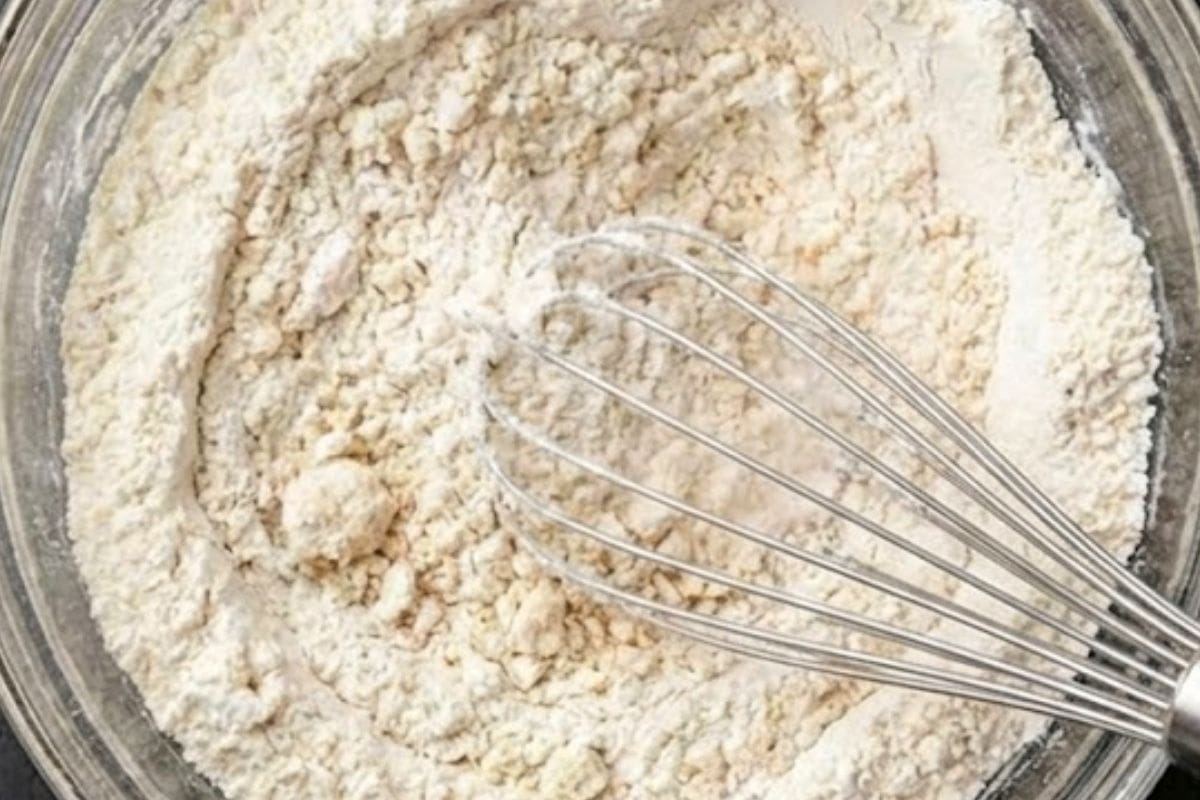 In a large bowl, whisk together the flour, sugar, baking powder, baking soda and sal and mix well. - 5
