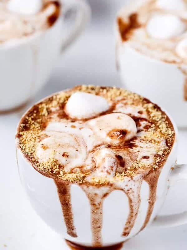 Peanut Butter Nutella S'mores Hot Chocolate in a cup