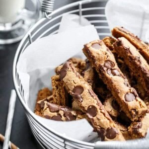 Low Fat Choc Chip Cookie Sticks in a basket
