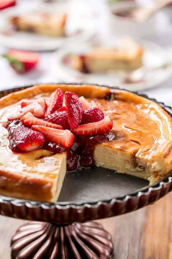 Strawberry Swirl Cheesecake https://cafedelites.com