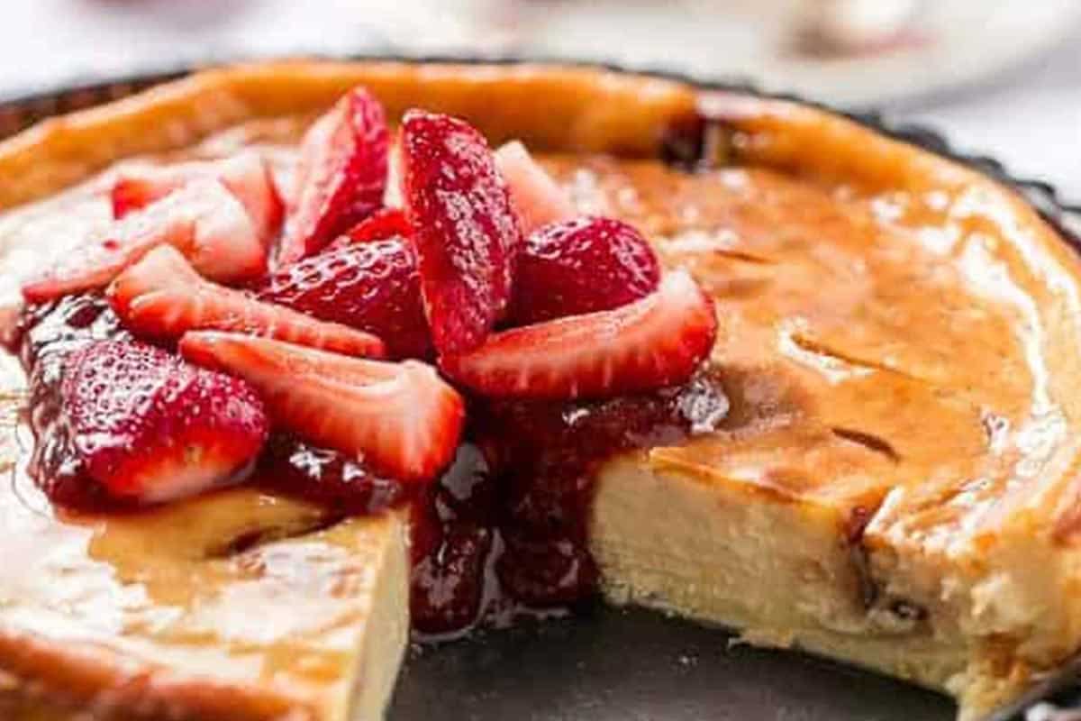 Close-up shot of Strawberry Swirl Cheesecake.