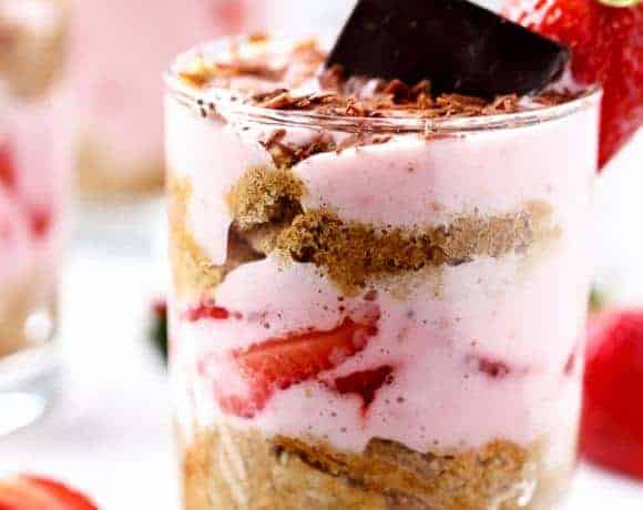 Strawberries and Cream Tiramisu Parfait https://cafedelites.com