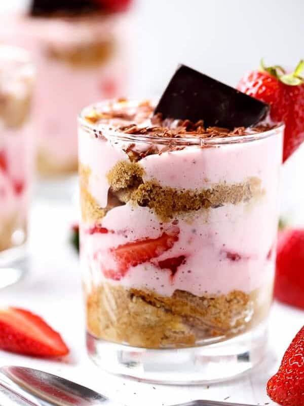 Strawberries and Cream Tiramisu Parfait in a glass