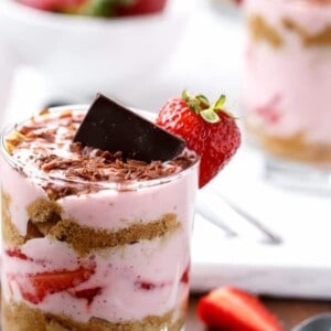 Strawberries and Cream Tiramisu Parfait in a glass