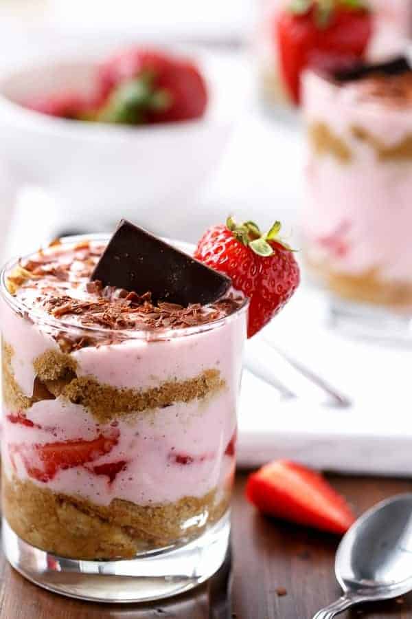 Strawberries and Cream Tiramisu Parfait https://cafedelites.com