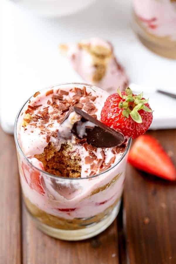 Strawberries and Cream Tiramisu Parfait https://cafedelites.com