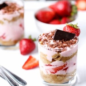 Strawberries and Cream Tiramisu Parfait https://cafedelites.com