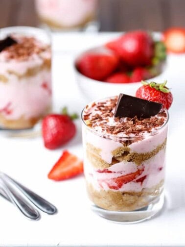 Strawberries and Cream Tiramisu Parfait https://cafedelites.com