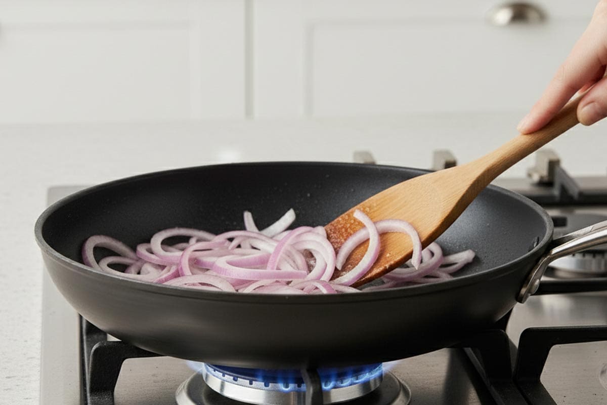 Added the sliced red onion and sauté.