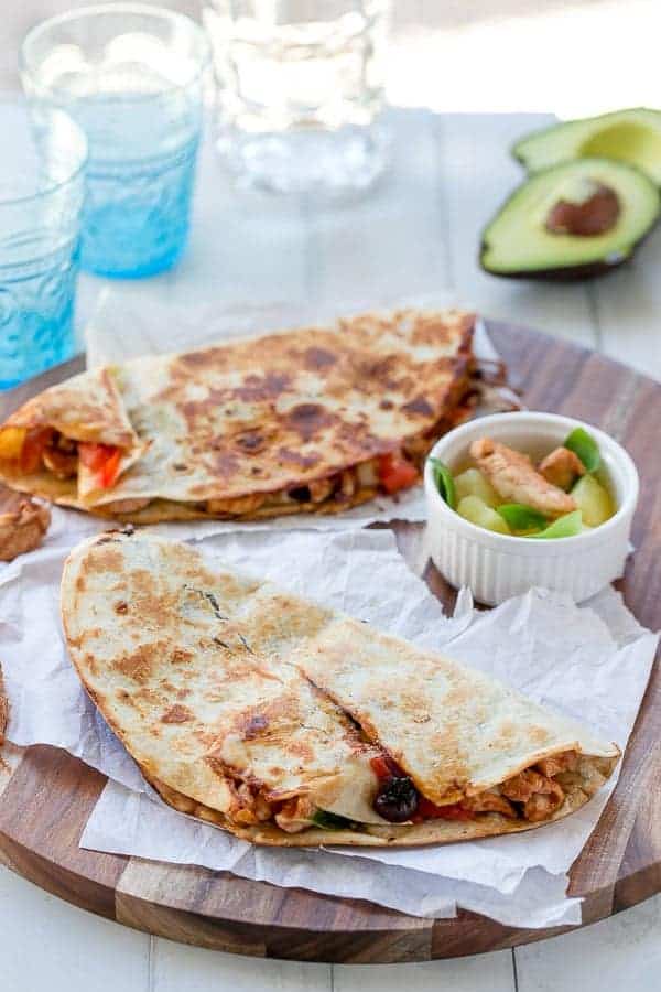 Barbecue Chicken pizza flavours smothered chicken with creamy avocado wrapped in a warmed  Barbecue Chicken Pizzadilla (Pizza Quesadilla)