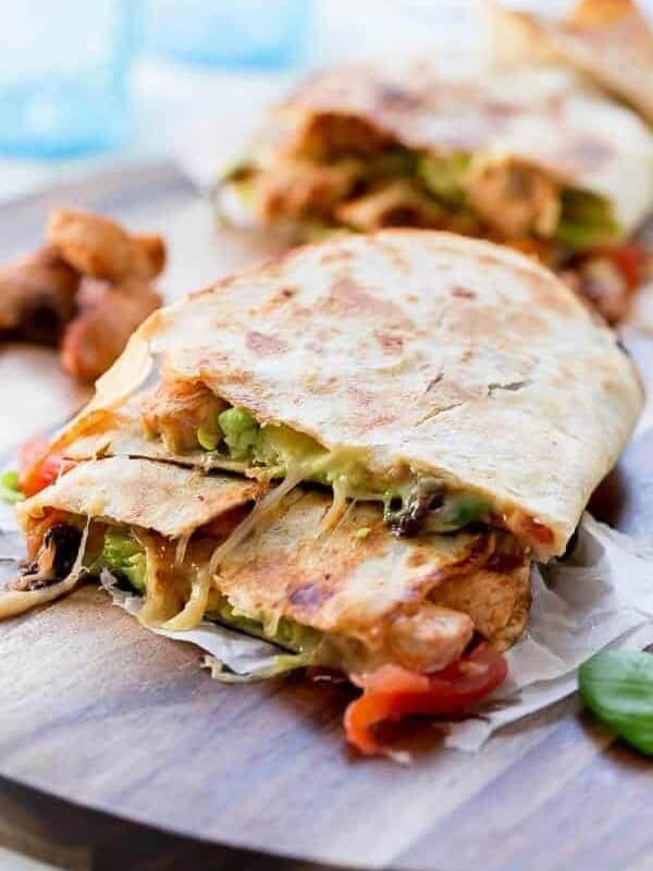 Bbq Chicken Pizzadilla on a wooden plank