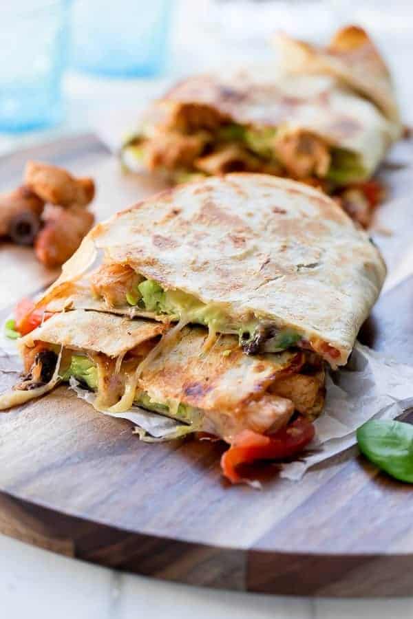 Barbecue Chicken pizza flavours smothered chicken with creamy avocado wrapped in a warmed  Barbecue Chicken Pizzadilla (Pizza Quesadilla)