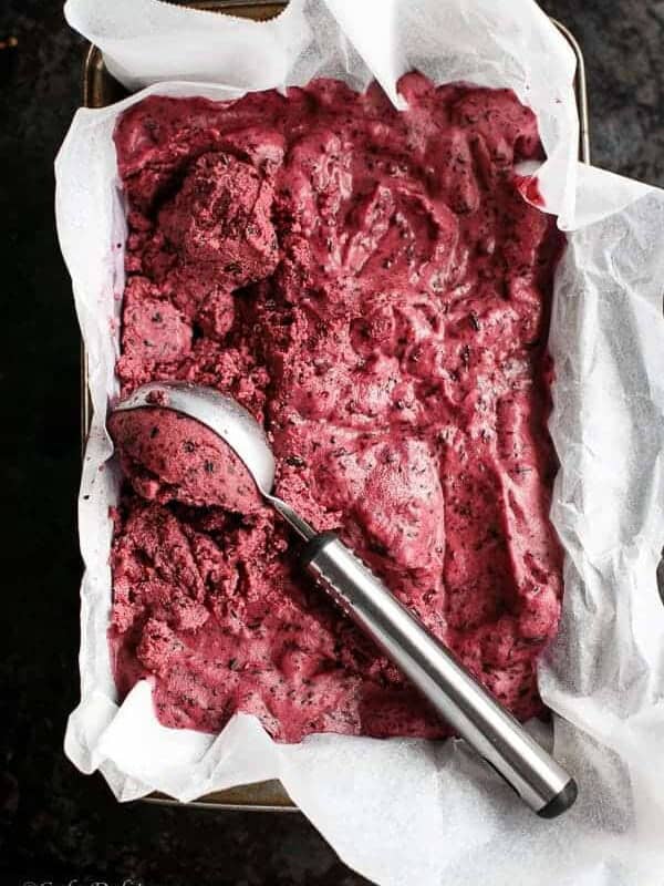 Instant Blueberry Frozen Yogurt on a baking tray