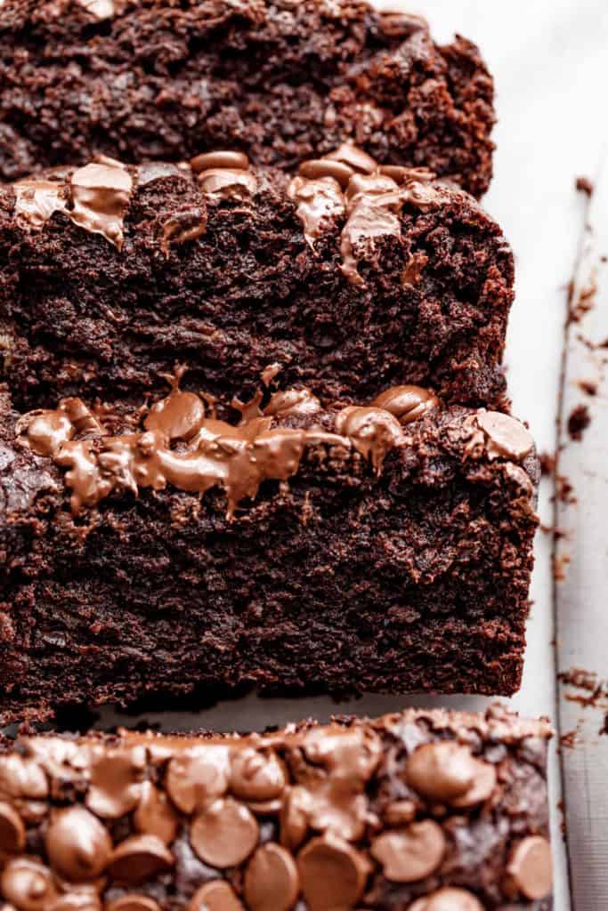 Sliced Chocolate Banana Bread.
