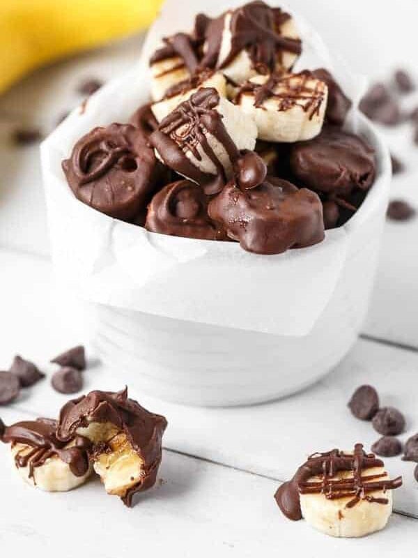 Chocolate Covered Bananas in a bowl