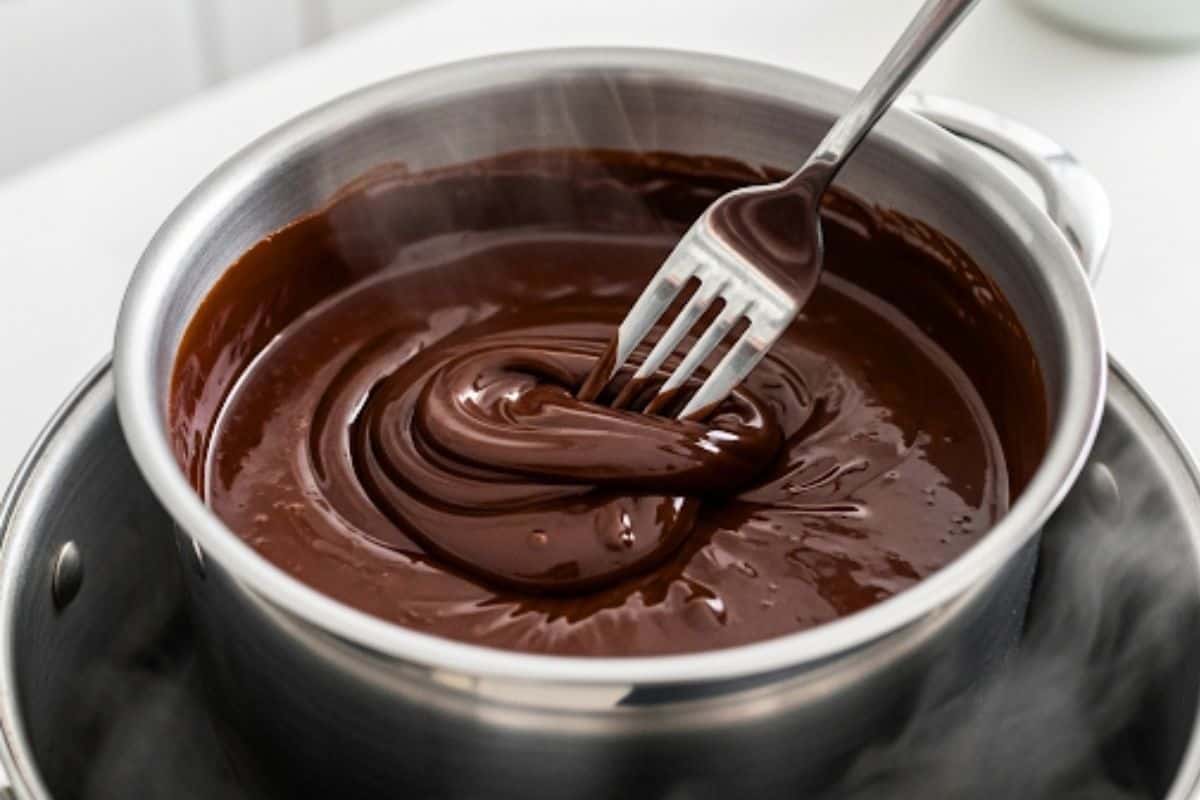 Place the chocolate in a heatproof metal bowl over a pan of gently simmering water. Stir with a form until fully melted