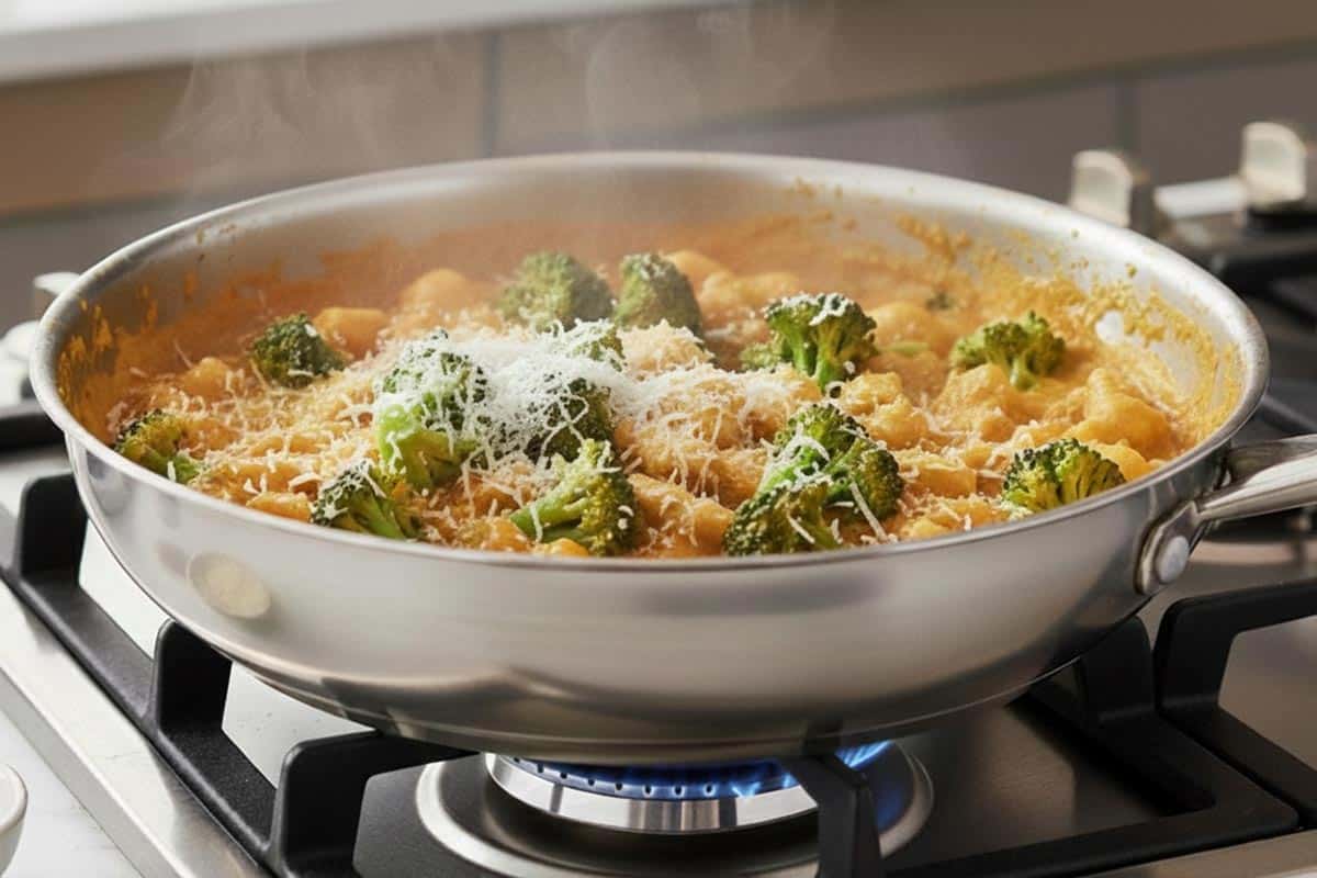 Mixed in the broccoli, parmesan, stock powder, and salt.