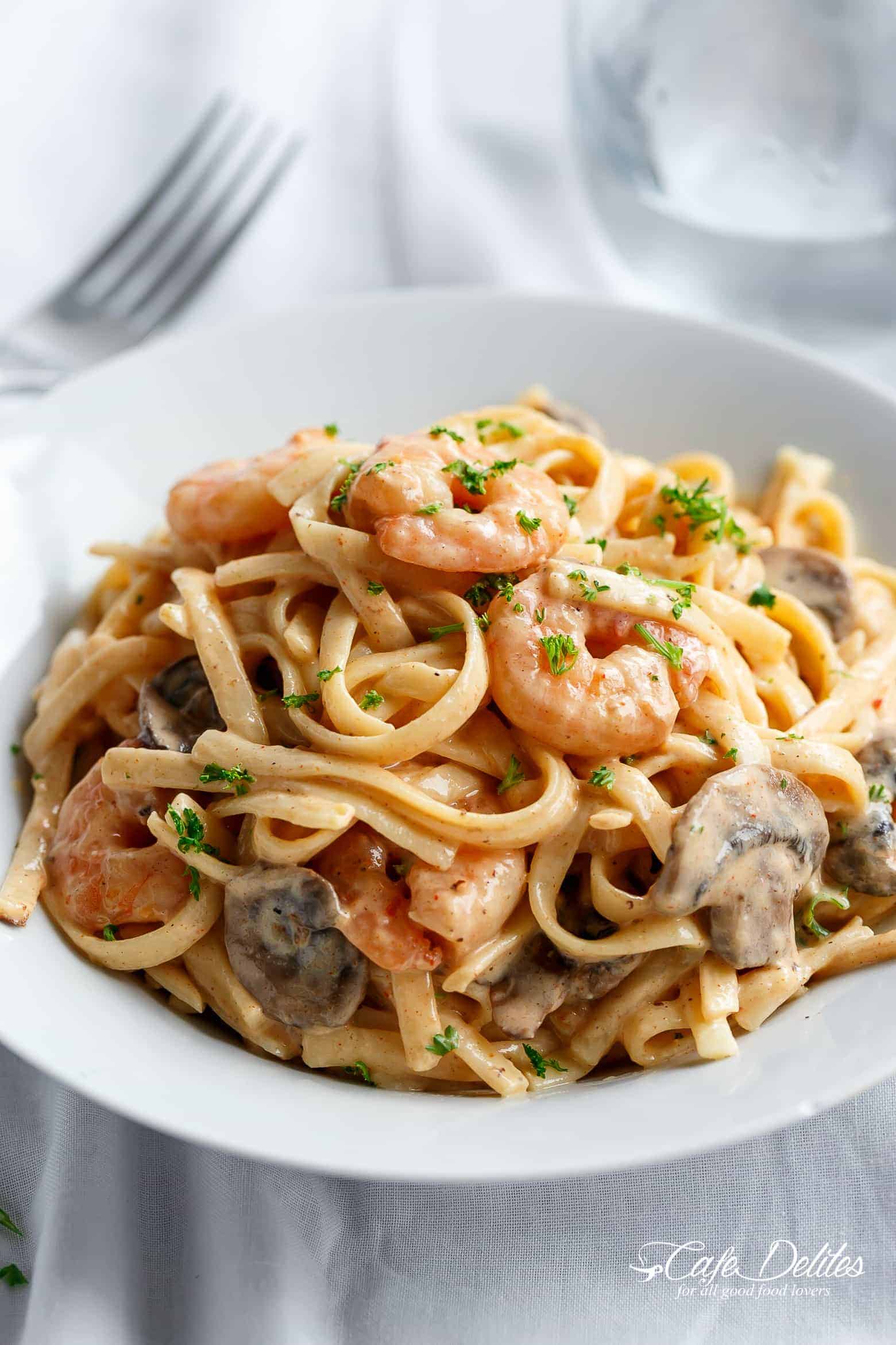 creamy shrimp and mushroom pasta