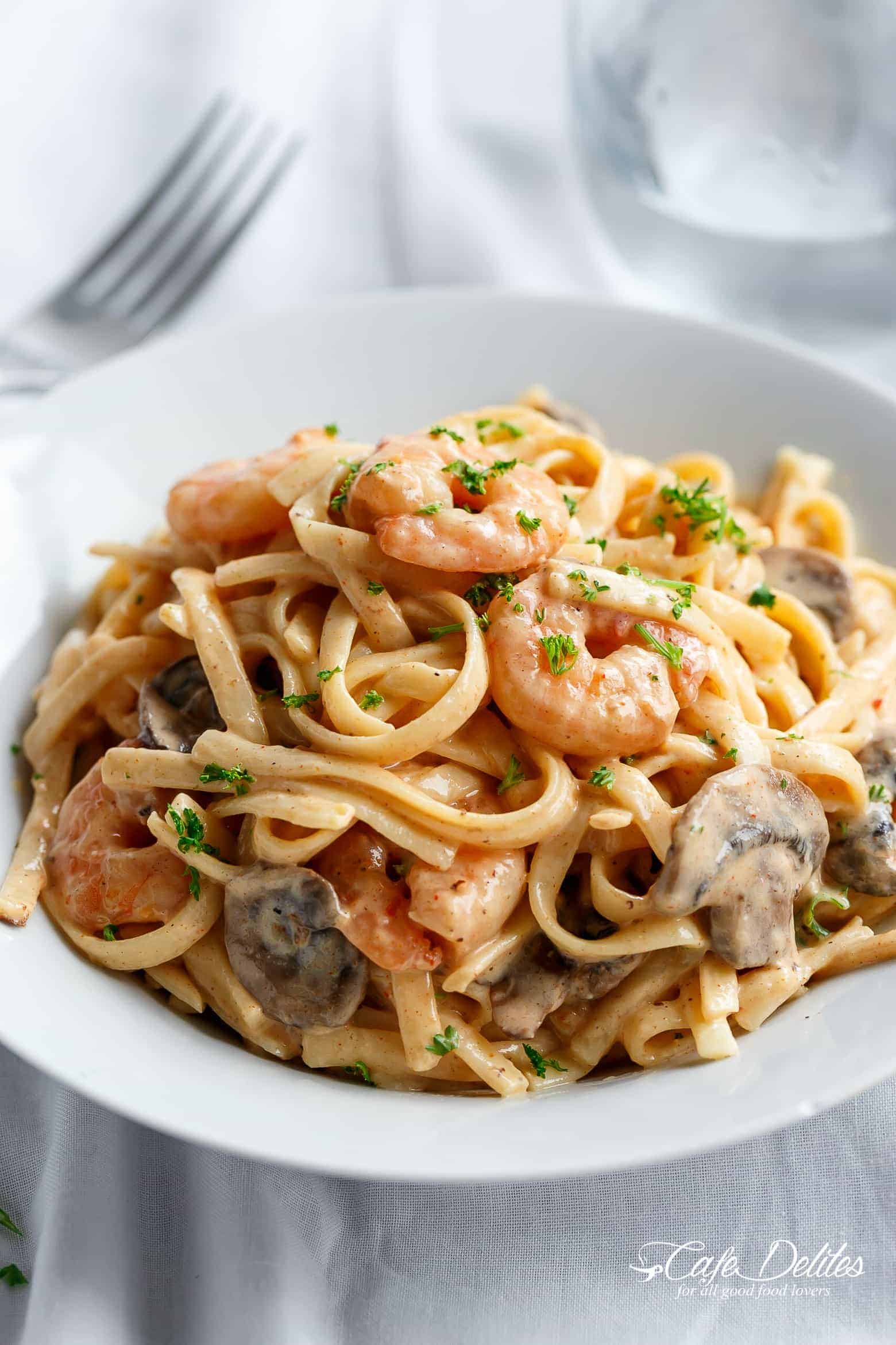 creamy shrimp and mushroom pasta