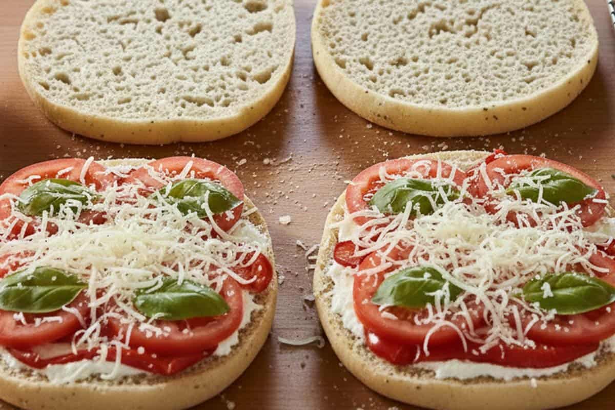 Added the mozzarella and parmesan on top of the vegetables. - 7