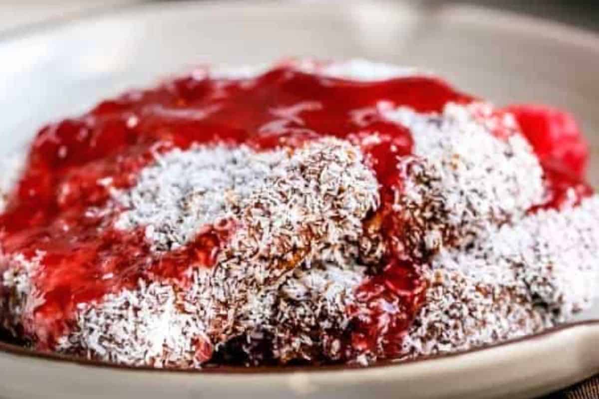 Plate the lamington french toast and drizzle generously with the jam syrup - 8