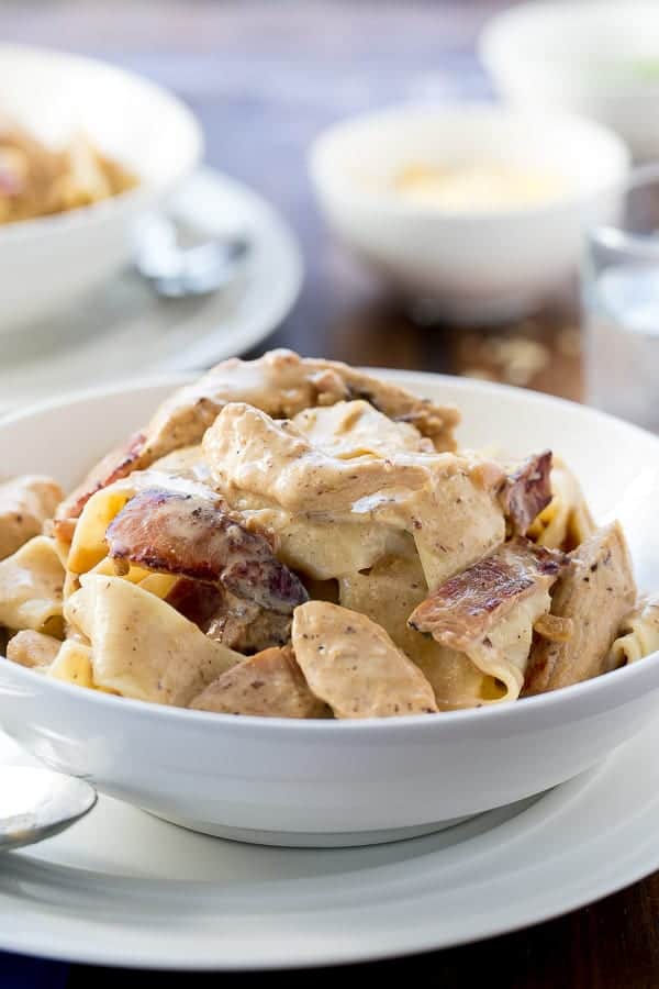 A lightened up and low fat version of the classic Carbonara pasta dish Lightened Up Chicken Carbonara