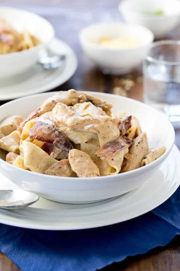 A lightened up and low fat version of the classic Carbonara pasta dish Lightened Up Chicken Carbonara