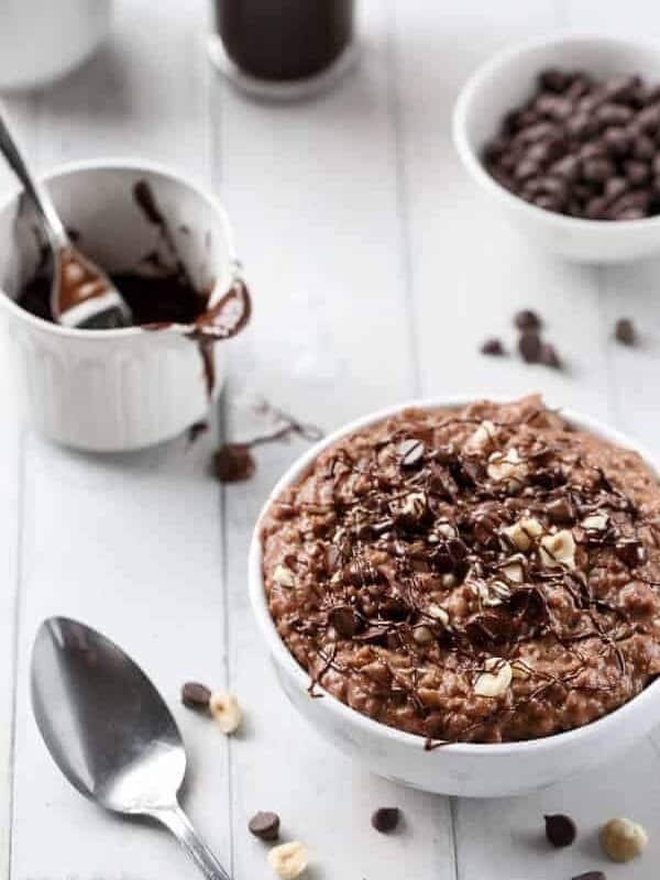 Nutella Hot Chocolate Oatmeal in a bowl