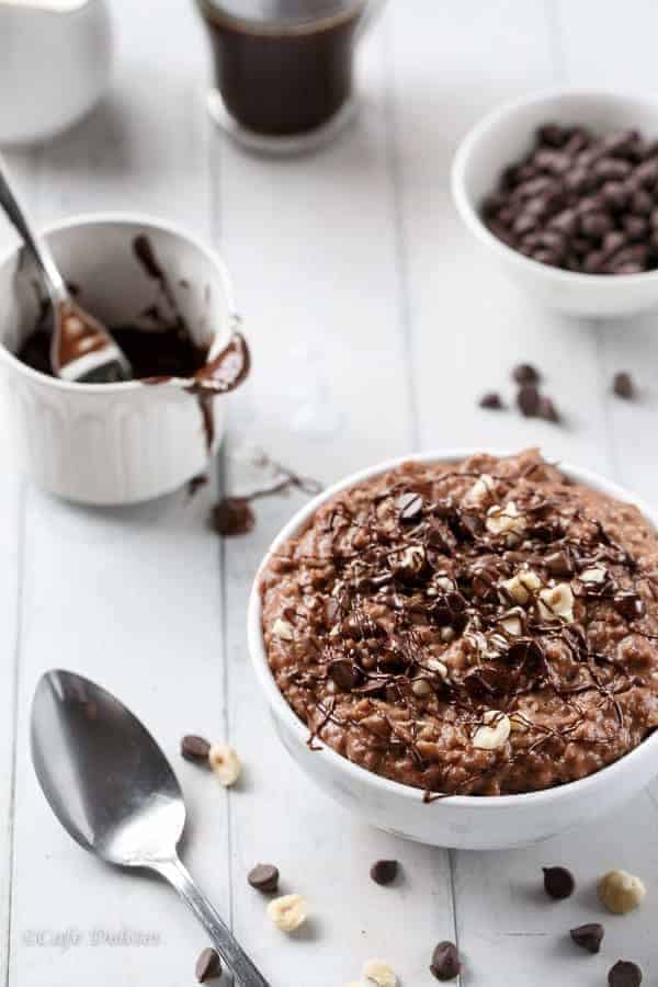 A creamy oatmeal made from hot chocolate Nutella Hot Chocolate Oatmeal (Porridge)