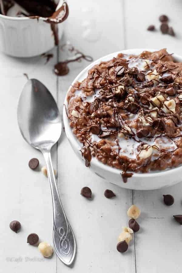 A creamy oatmeal made from hot chocolate Nutella Hot Chocolate Oatmeal (Porridge)