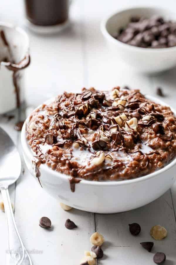 A creamy oatmeal made from hot chocolate Nutella Hot Chocolate Oatmeal (Porridge)