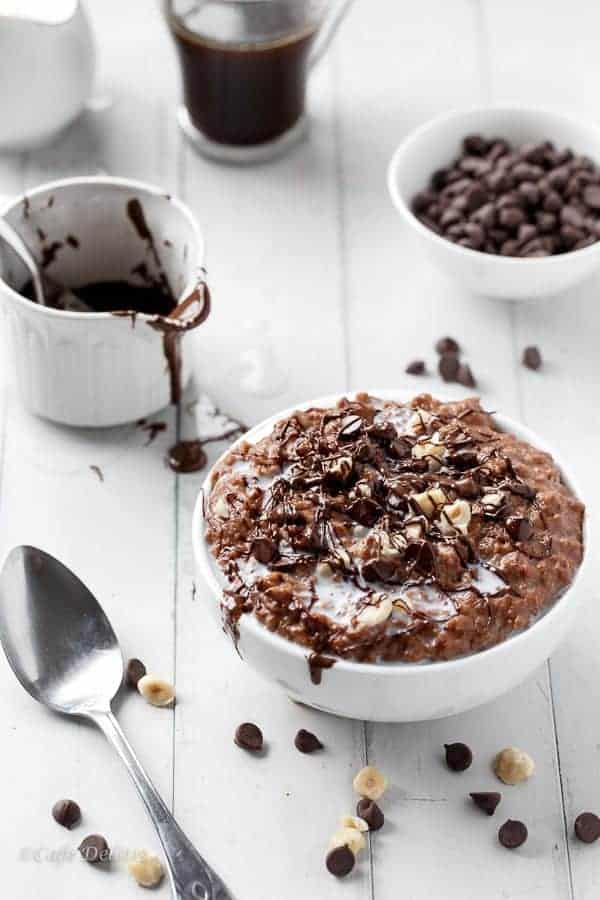Nutella Hot Chocolate Oatmeal | https://cafedelites.com