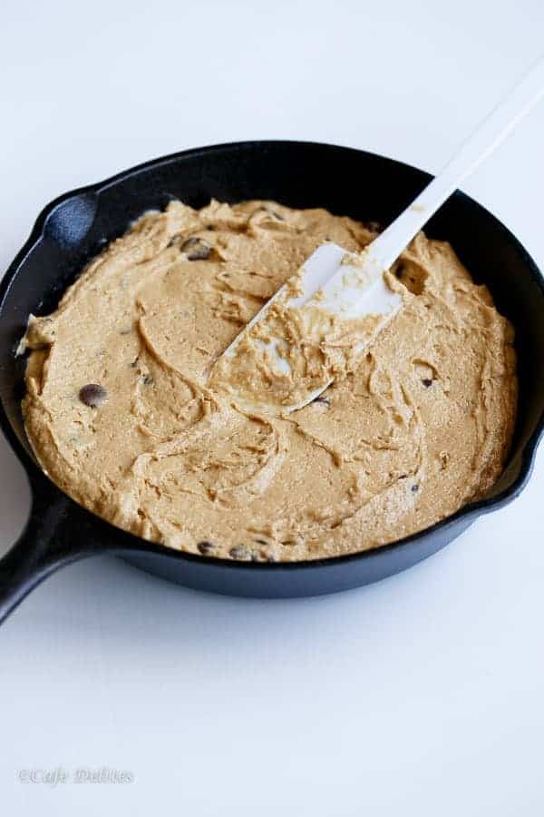 Peanut Butter Choc Chip Deep Dish Skillet Cookie https://cafedelites.com