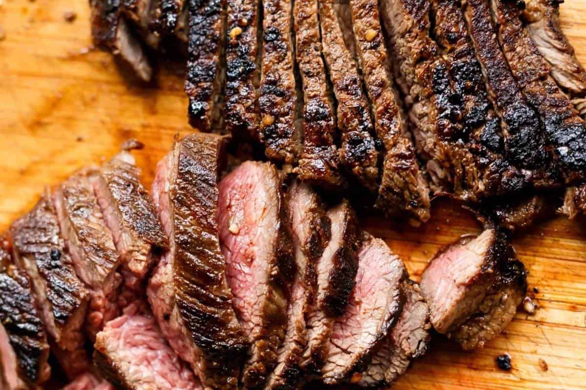 Add oil to the same pan and cook the steak in batches over high heat until it reaches your preferred doneness. Rest the steak on a cutting board and slice thinly. - 7