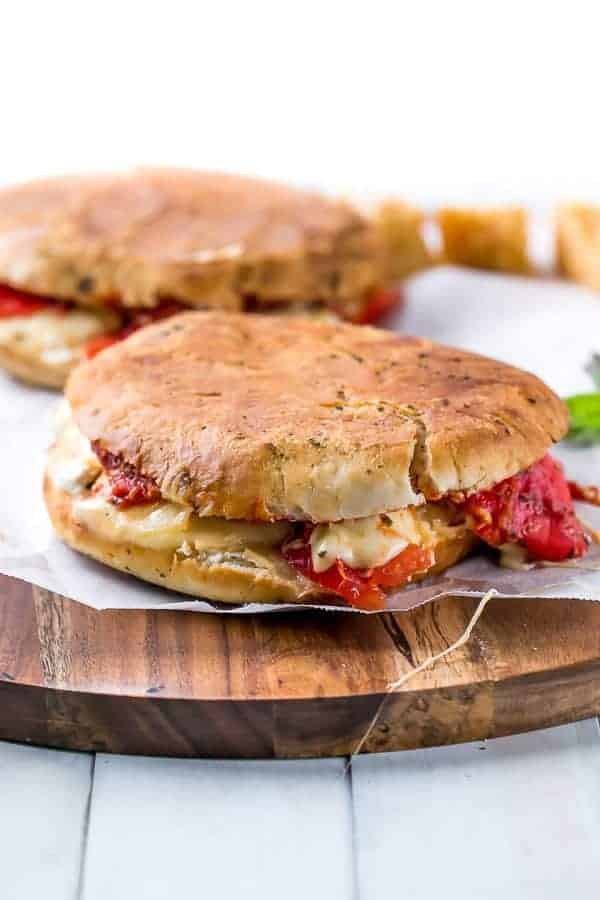 Warm and toasted focaccia filled with three different types of cheeses Focaccia Three-Cheese Italian Grilled Cheese