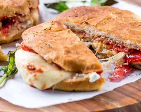 Focaccia Three-Cheese Italian Grilled Cheese | https://cafedelites.com