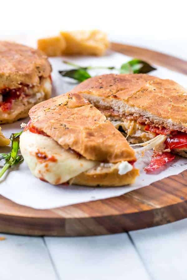 Warm and toasted focaccia filled with three different types of cheeses Focaccia Three-Cheese Italian Grilled Cheese