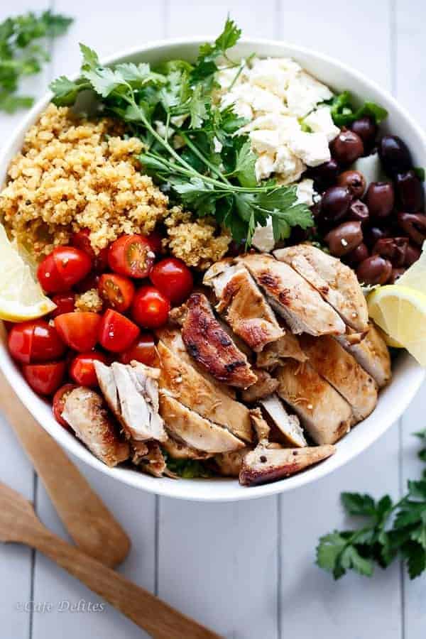 Balsamic Chicken Salad with Lemon Quinoa | https://cafedelites.com