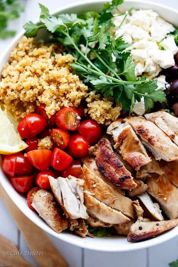 Balsamic Chicken Salad with Lemon Quinoa | https://cafedelites.com