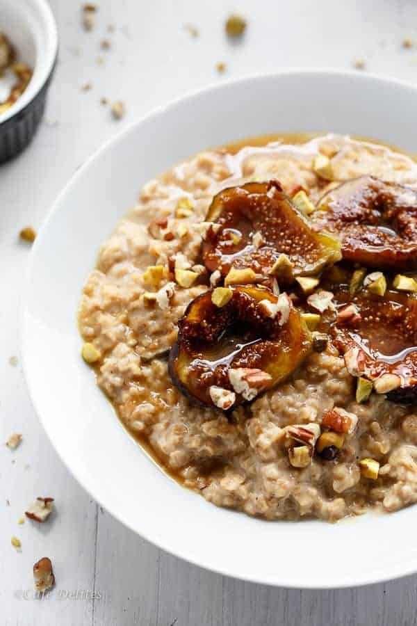 Caramelized Fig Toasted Oatmeal with crushed pistachios and pecans Caramelized Fig Toasted Oatmeal