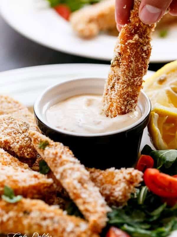 Garlic Chicken Strips dipped into Sweet Chilli Mayo