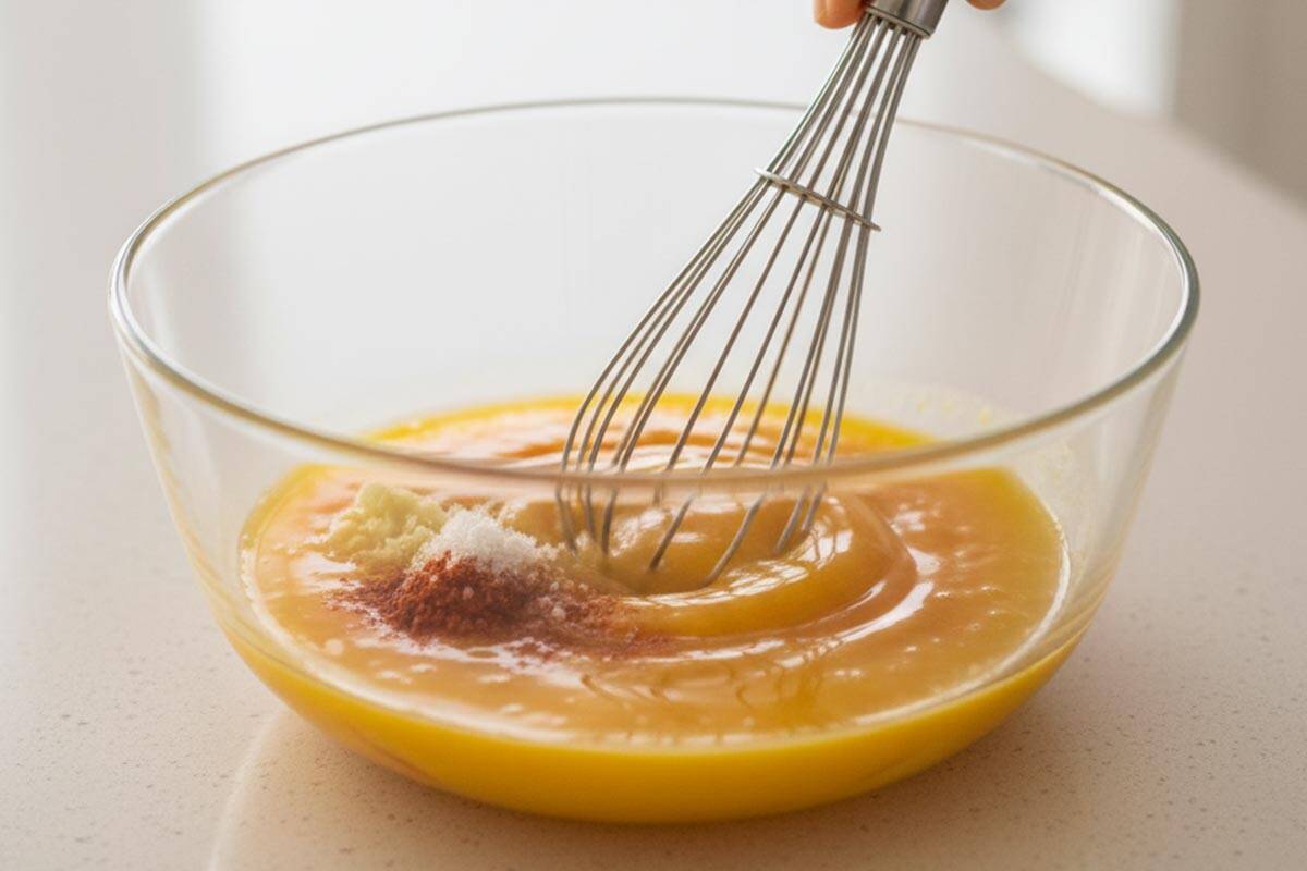 Whisked the egg, olive oil, garlic, paprika, and a pinch of salt in a bowl. - 4