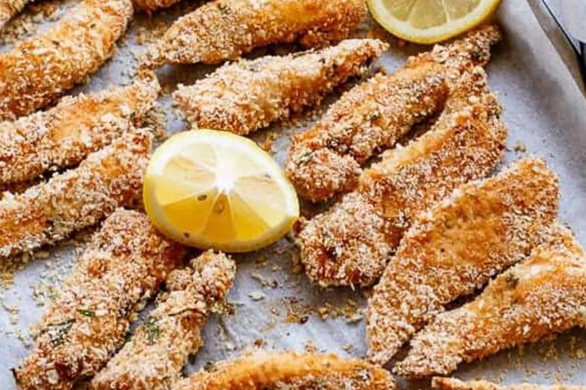 Close-up shot of Garlic Chicken Strips with Sweet Chilli Mayo. - 10