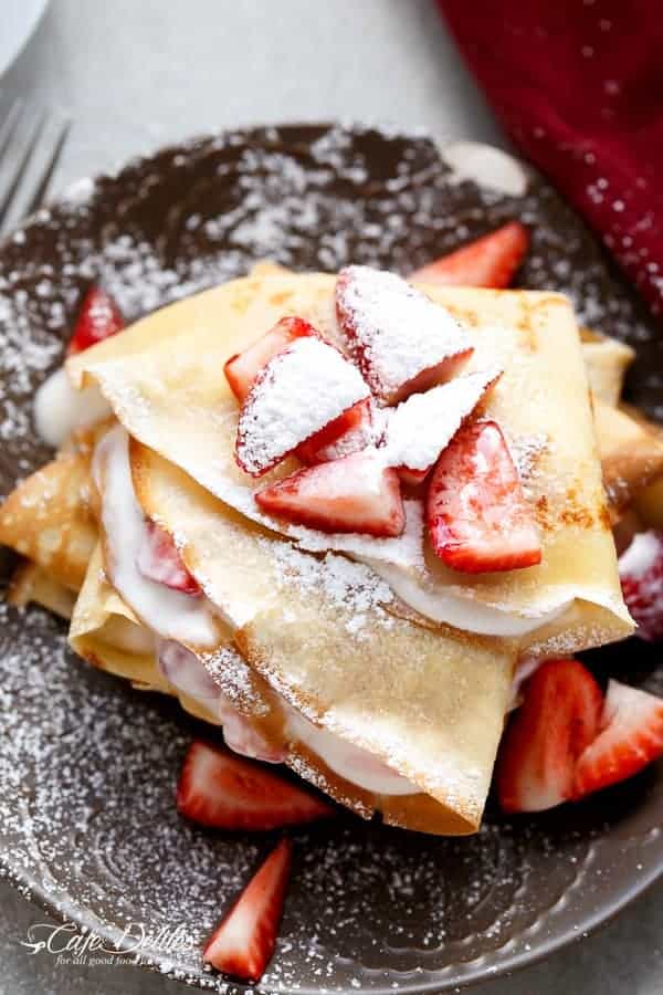 Strawberries and Cream Crepes with Orange Liqueur Strawberries and Cream Crepes with Orange Liqueur