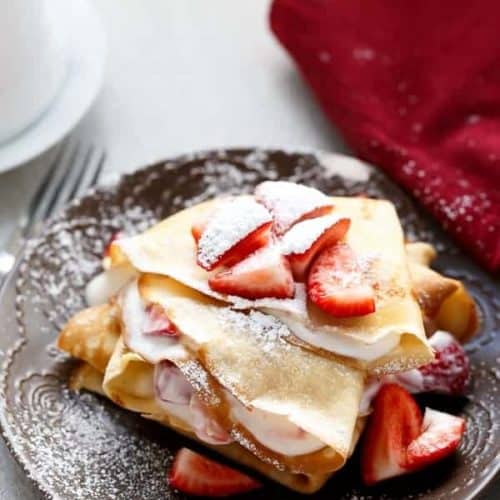 Strawberries and Cream Crepes with Orange Liqueur