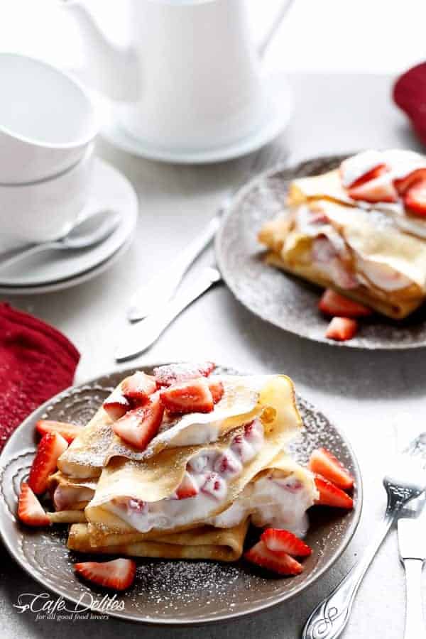 Strawberries and Cream Crepes with Orange Liqueur Strawberries and Cream Crepes with Orange Liqueur