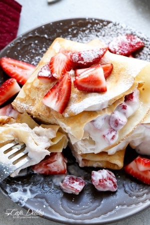 Strawberries and Cream Crepes with Orange Liqueur